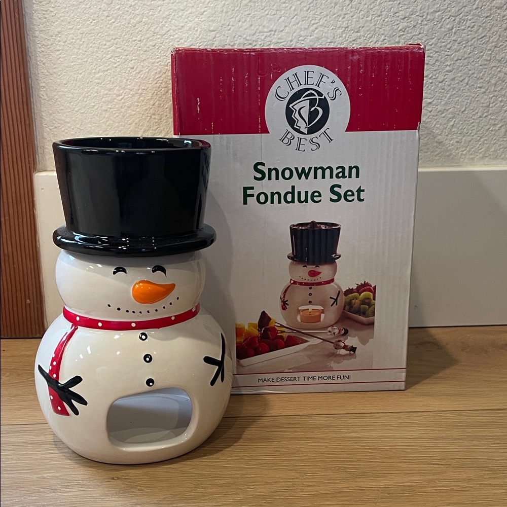 Snowman Fondue Set - Black and White